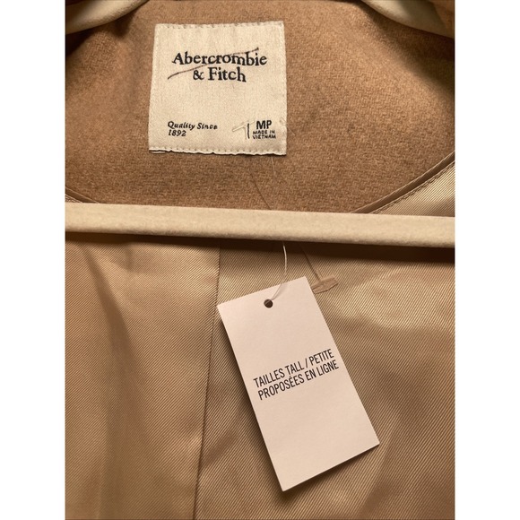 ABERCROMBIE and FITCH Coat Womens Medium Petite Lined Tan Button Mid-Length - Picture 11 of 13